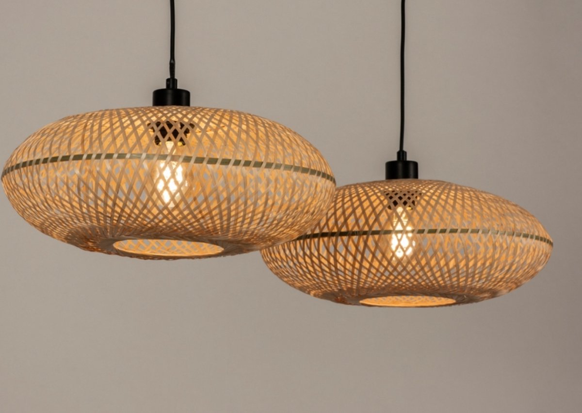 Lumidora Hanglamp 31242 - BAMBOO - 2 Lichts - E27 - Bruin - Naturel - Metaal