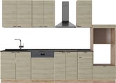 Vicco Fame- Line Meuble de cuisine complet – 300 cm avec meuble haut, évier panneau Chêne Anthracite/Chêne Kraft Or