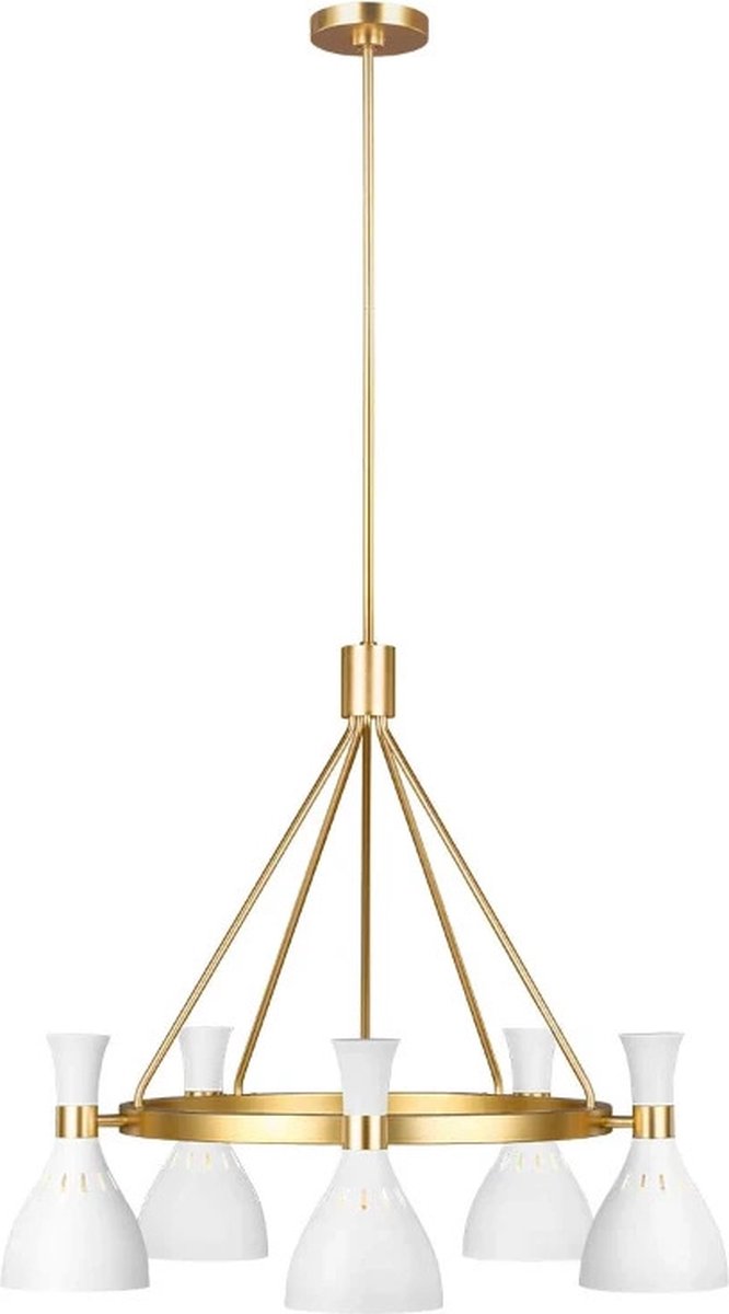 Feiss LED Kroonluchter | 5X E27 Max 60W | Dimbaar | Matte White / Burnished Brass