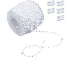 Vouwgordijn Ketting - 20M - met 5 paringsconnectoren - Rolgordijn ketting - Gordijn Onderdelen - wit - plastic - voor 89 mm lamellen - Voor