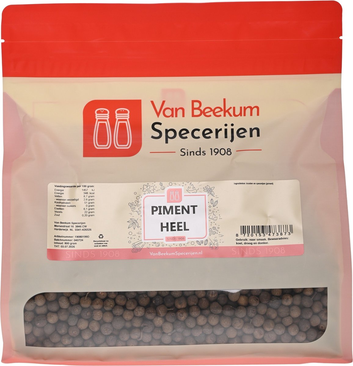 Goedkoopste Van Beekum Specerijen - Piment Heel - 800 Gram (hersluitbare stazak