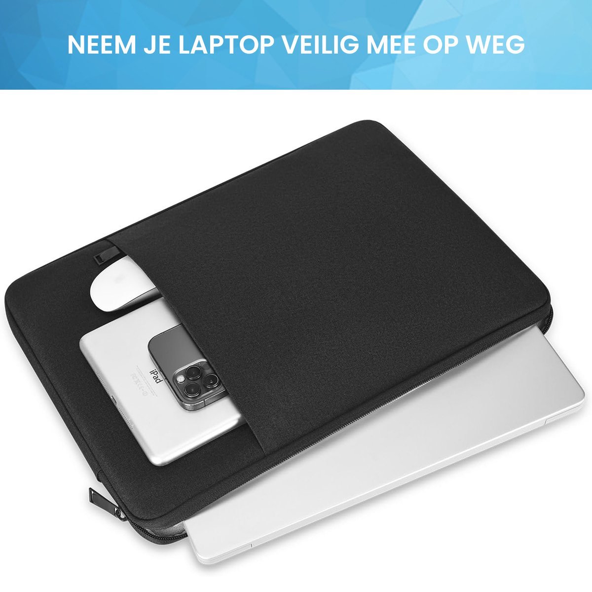Laptophoes 14 Inch Zwart - Slanke Sleeve Bescherming voor MacBook Pro/Air en Andere 14" Laptops - Afbeelding 4