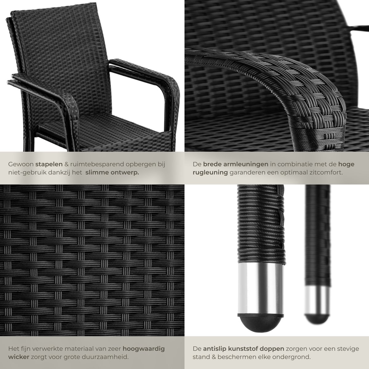 tectake® Tuinstoelen Girona - Terrasmeubilair - Set van 2 - Wicker Tuinstoel met Armleuning - Stapelbaar -Tuinset Stoelen voor Tuin, Terras of Balkon - Draagkracht 120 kg per Stoel - Verkrijgbaar in div. sets – foto 2