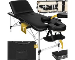 tectake® Mobiele Aluminium Massagetafel - 3 Zones - Opvouwbare Behandel- en Tatoeagetafel - In Hoogte Verstelbaar – Inclusief Opbergtas - Zwart - Max Draagvermogen 230kg - Behandelbank, Behandeltafel, Bed