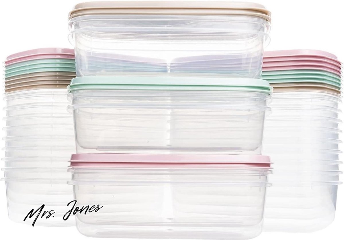 Mrs. Jones 24-delige kunststof voedselcontainer set - BPA-vrij - magnetronbestendig - vaatwasmachinebestendig - diepvriescontainer - 700 ml - gemaakt in Spanje .