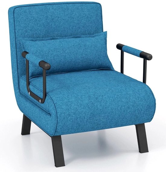 Trendmix 4-in-1 Uitklapbare Slaapstoel Belastbaar Tot 150 kg Blauw - Inklapbare Slaapbank Met 6 Standen Verstelbare Rugleuning - Modern Design Logeerbed - Slaapfauteuil