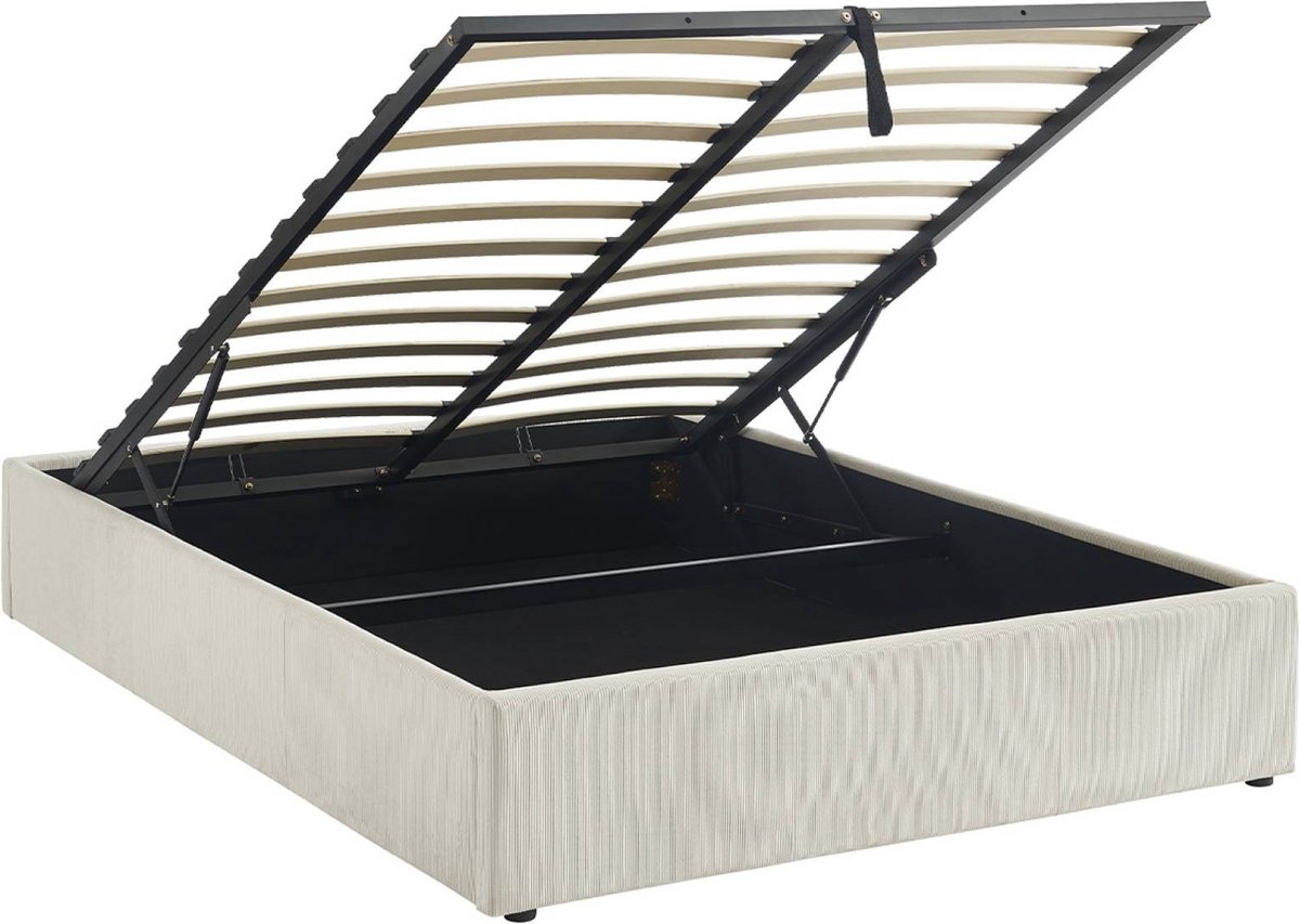 sweeek - Bed met lattenbodem b204 x d148 x h32cm, afwerking corduroy