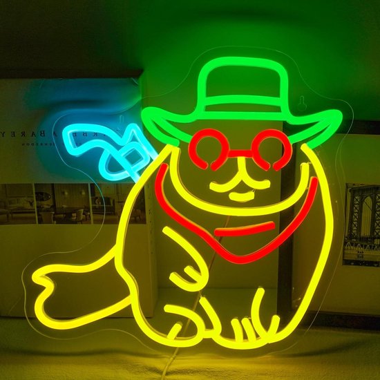 Led-neonborden Katten Wanddecoratie Cowboyhoed Dimbaar Lichtup-borden