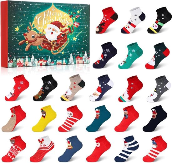 Kerst Advent Kalender, Multicolor Kerst Sokken Decoratie Kerst Countdown 24 Dagen Kerst Kalender 24 Dagen van Kerst Verrassingen Kerstcadeaus Kerstversiering