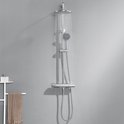 Auralum Douche-armatuur, complete set, roestvrijstalen douchesysteem met thermostaatkraan, 25 x 25 cm regendouche, 3 straalsoorten, douchekop en in hoogte verstelbare douchestang (chroomkleur rond