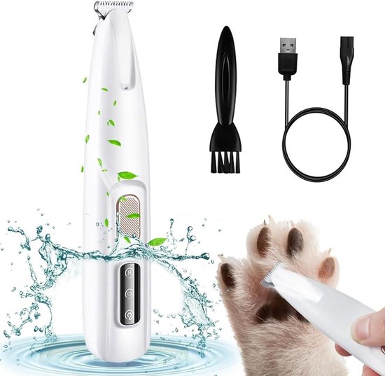 Huisdiervoet- en hondentondeuse - Oplaadbaar - Geluidsarm - Elektrische haartrimmer - Led - Poten, ogen, oren, gezicht, stuitje - Wit