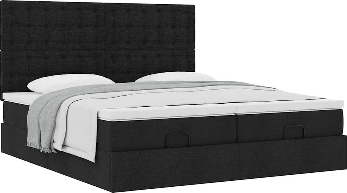 vidaXL - Ottoman - bed - met - matrassen - 160x200cm - stof - zwart