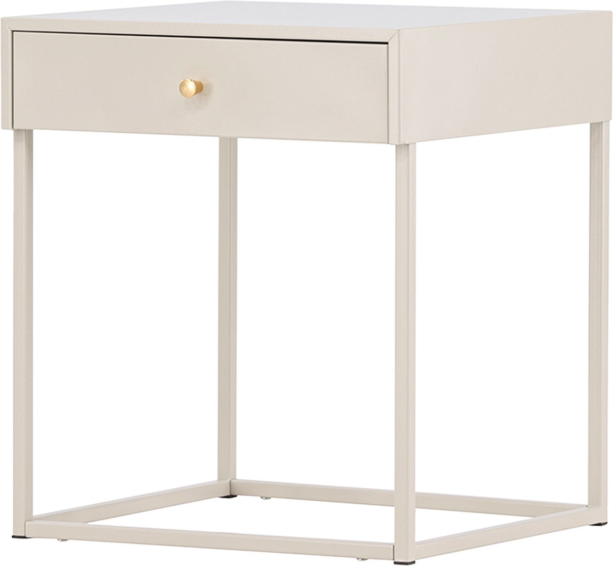 Nest living Lewis Nachtkastje Beige - Metaal - Met Lade - Industrieel - Modern - 43 x 41 x 50 cm