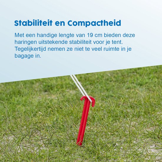 ProPlus Tentharing - 30 cm - ABS Grondpennen - Lichtgewicht - Tentpennen - Tentverankering - voor Tenten - Kunststof - 6 stuks - Rood van ProPlus — afbeelding 4