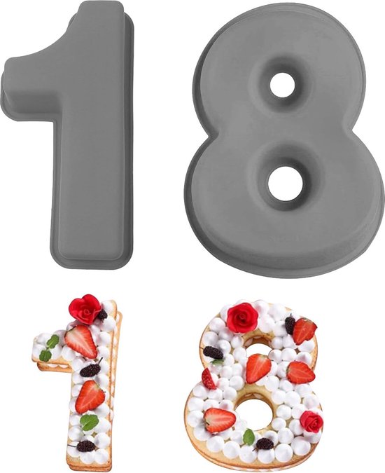 Nenkarn Cijfer cakevormen siliconen, nummer 8 cakevorm, 10 inch 3D grote siliconen nummer cakevormen, bakpannen voor verjaardag en jubileum, BPA-vrij