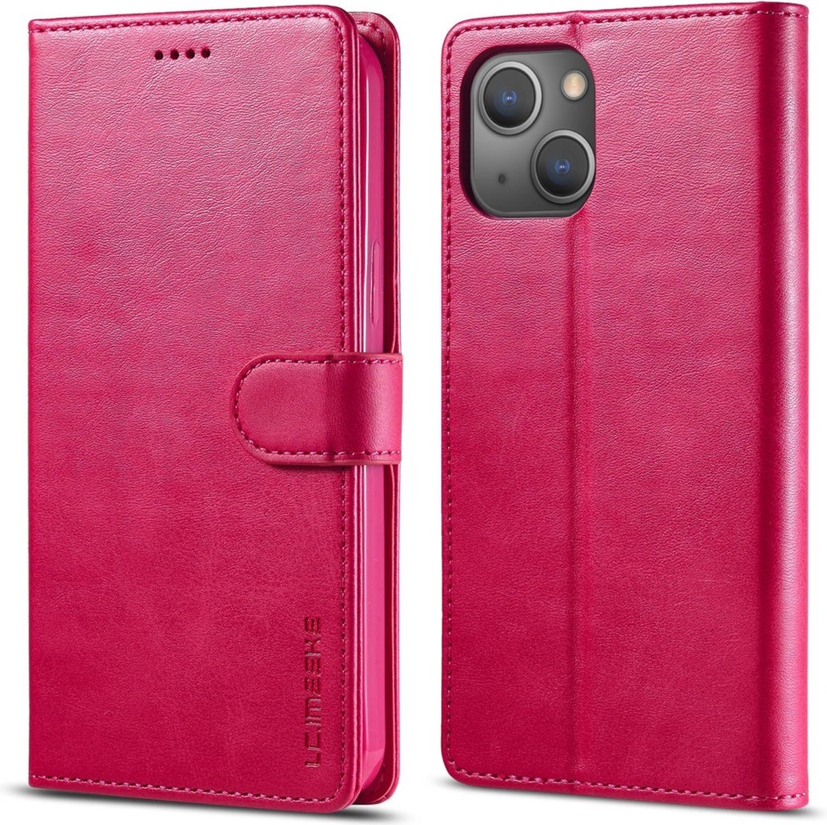 LC.IMEEKE Hoesje - Geschikt voor iPhone 15 Hoesje - LC.IMEEKE Luxe Book Case - Roze