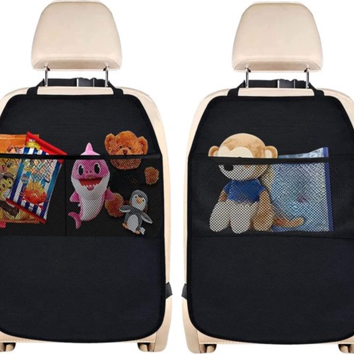 Image of 2 stuks autostoel-rugleuningbeschermers, waterdichte achterbankbeschermers voor kinderen, autostoelorganizer voor het bewaren van kinderspullen, kick-matbescherming