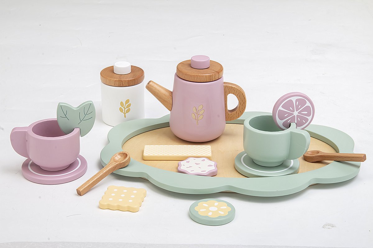 Houten Theeservies Pastel, 17dlg.