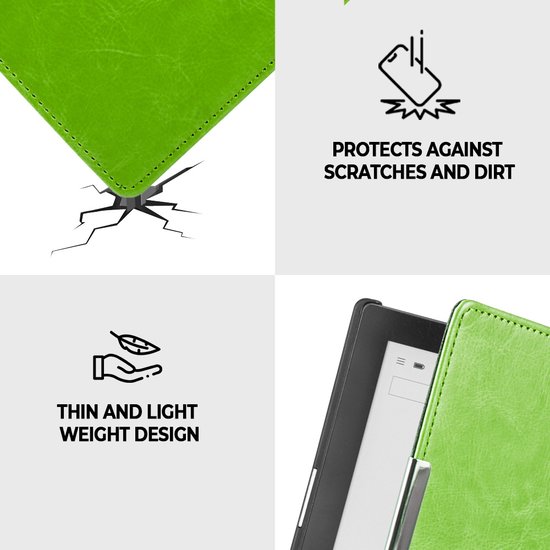 Lunso Geschikt voor Kobo Aura Edition 1 hoes (6 inch) - sleepcover - Groen van Lunso — afbeelding 4