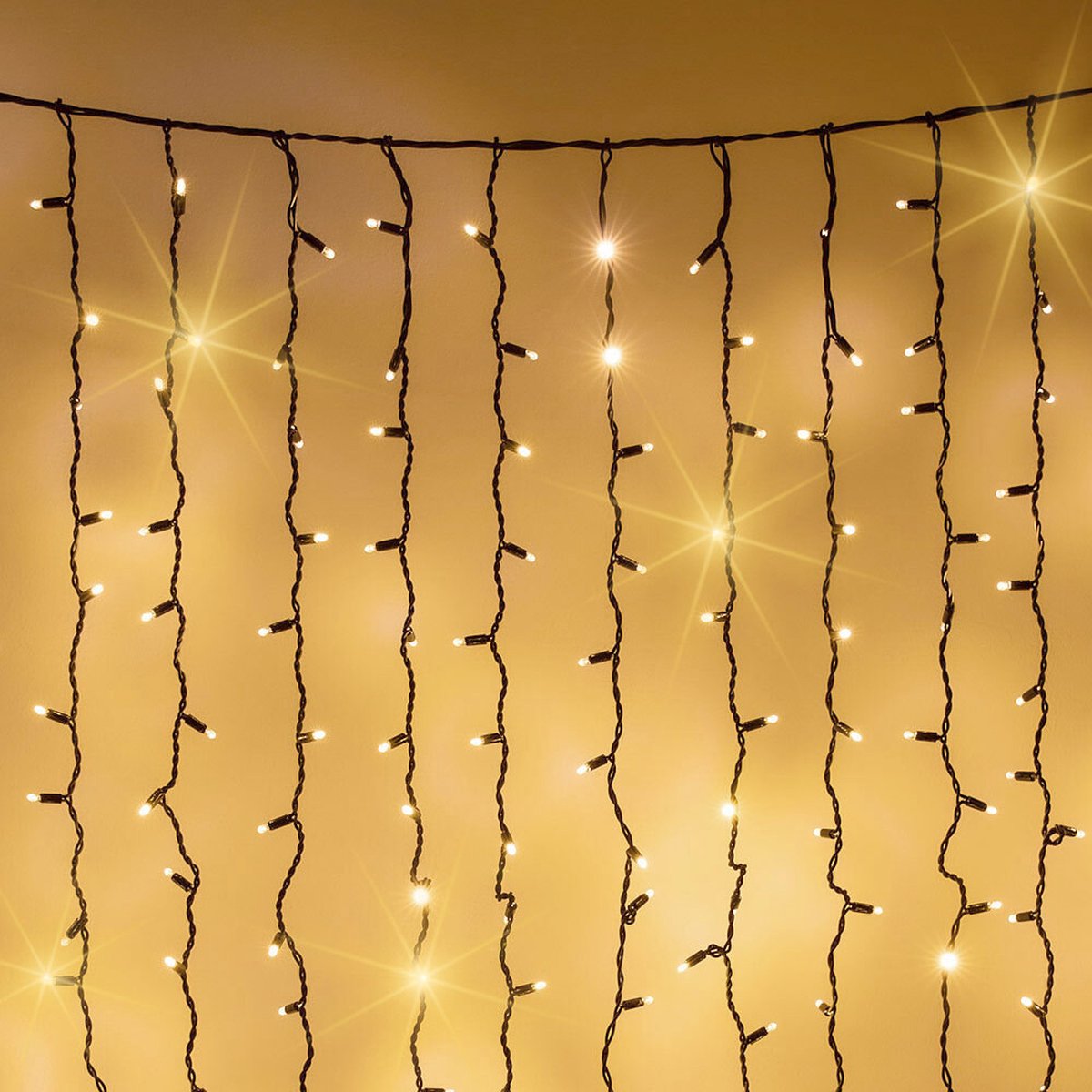 Lichtgordijn koppelbaar zwart | 12 meter 1800 LEDs | 2200K extra warm wit met twinkel | rubber