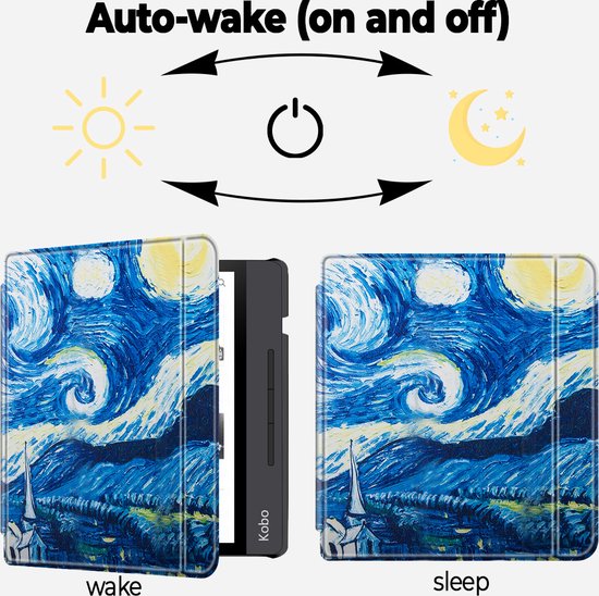 Lunso Geschikt voor Kobo Libra H20 hoes (7 inch) - sleep cover - Van Gogh Schilderij van Merkloos — afbeelding 4