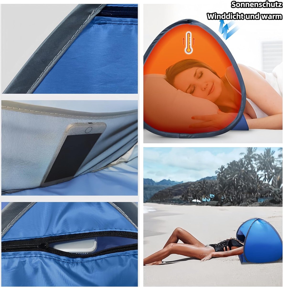 Pop-Up Tent - Baby Speeltent - Windscherm - Draagbaar - Mini Hoofdtent - Hond Kat Camping Tent - Snel Op Te Zetten - Waterdicht - Lichtgewicht - Voor Anti-Uv Winddicht Gezicht Hoofdschaduwbescherming Tent - 80x50x55 Cm - Blauw - 1 Stuk — cadeau in Spellen & Speelgoed - foto 5