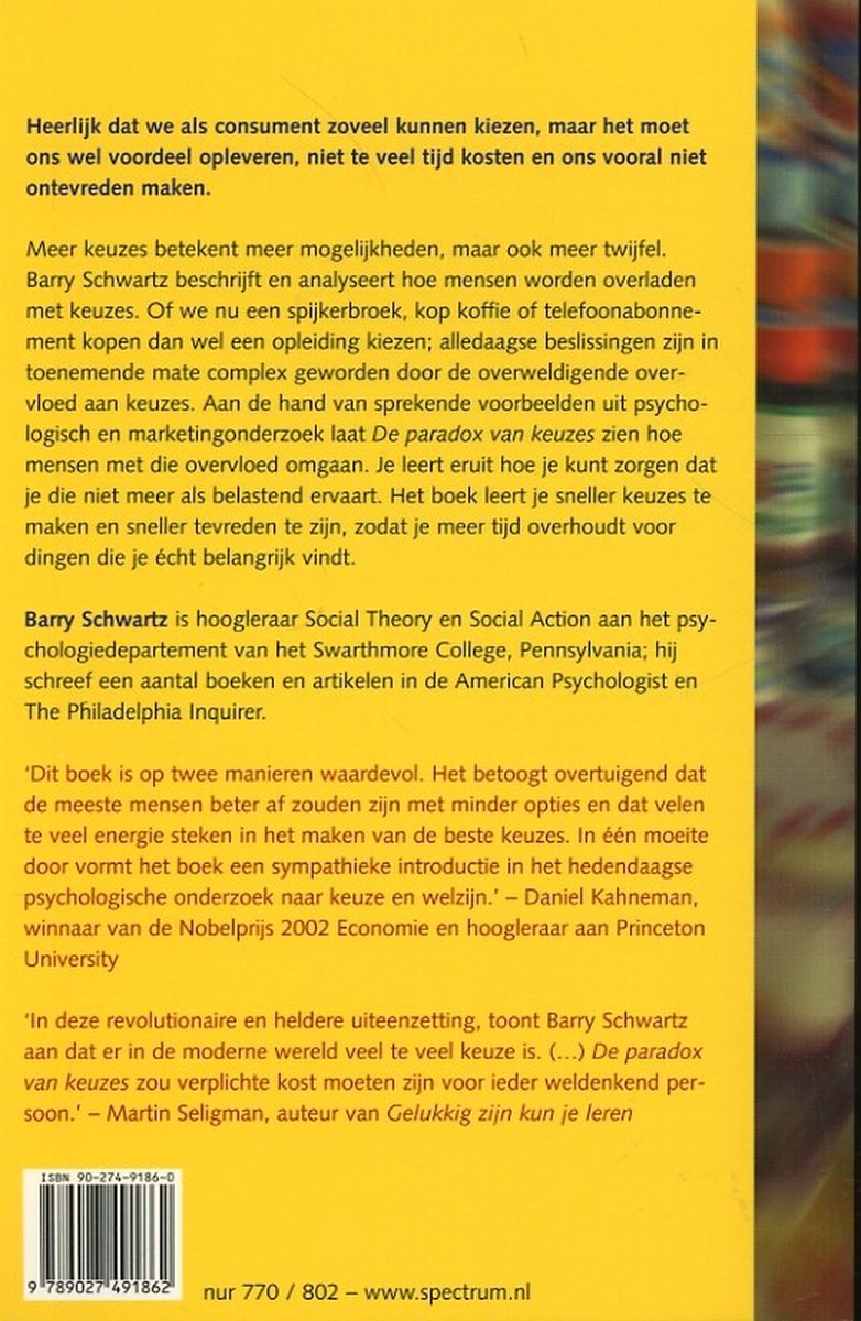 Paradox Van Keuzes - back cover