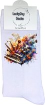 Muziek - Verjaardags cadeau - Grappige sokken - Print sokken - Leuke sokken voor heren en dames - Moederdag - Vaderdag - Cadeau voor hem en haar - Kerstcadeau - Vrolijke sokken - Valentijns cadeau - Explosie - Sokken waar je vrolijk van wordt - 37-44