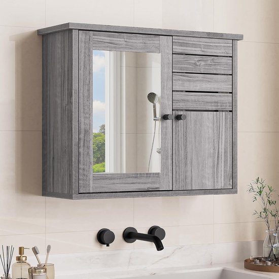 Ronde Schuifdeur Spiegelkast Voor Badkamer, Badkamerwandkast Met Opbergruimte, Badkamer Medicijnkastje | Massief Houten Spiegelkasten Met Spiegel, Woonkamerdecoratie