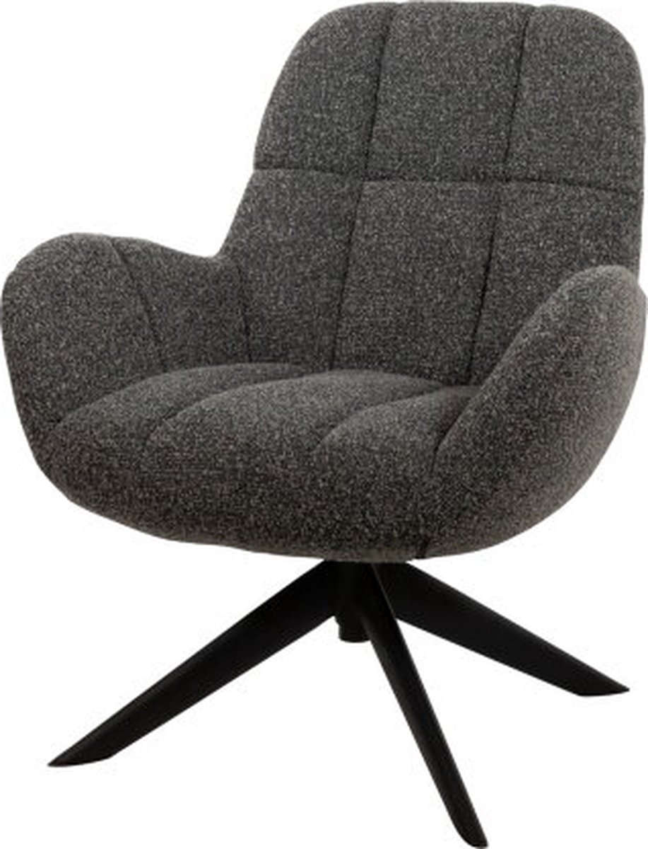 Fauteuil Elvis Draaibaar Monet Antraciet 73x75x88 cm Luxe Relaxstoel - Moderne Stof - Draaifauteuil - 360° Draaibare Comfort Chair - Design Fauteuil met Metalen Onderstel