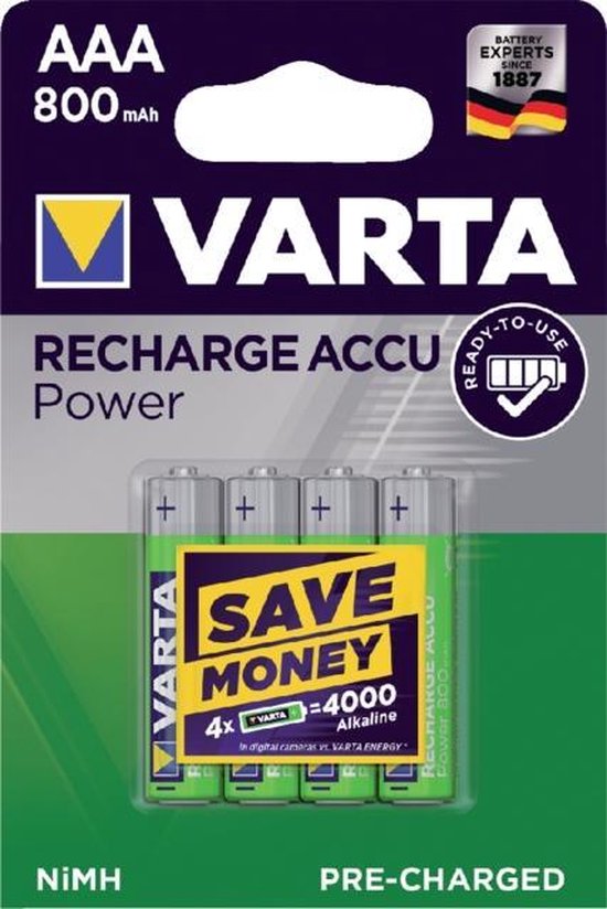Varta AAA Oplaadbare Batterijen 800mAh 4 stuks