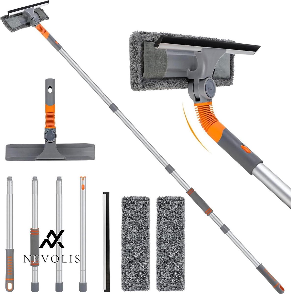 Nevolis Raamwisserreiniger 2-in-1 reinigingsset verlengstang buigbare kop glasreinigingsgereedschap buiten binnen .