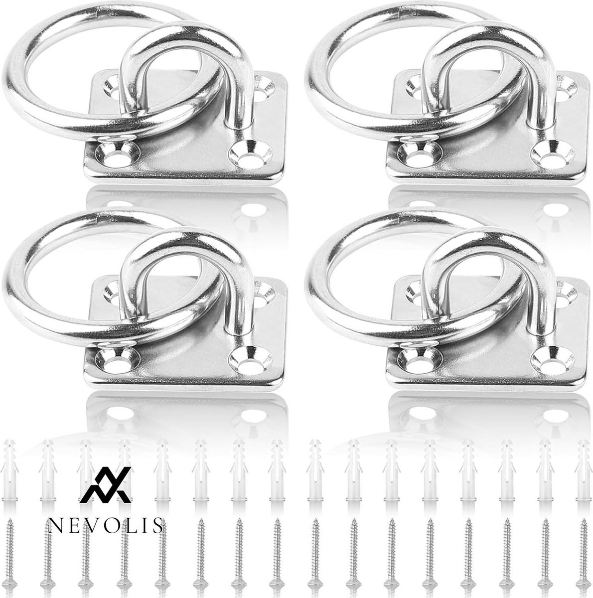 Nevolis 4 stuks oogplaat met oogje M6 M8 dekplaat roestvrij stalen oogplaat met ring zware belasting sjoroog voor zonnezeil bevestiging plafondbevestiging wandhaak. .