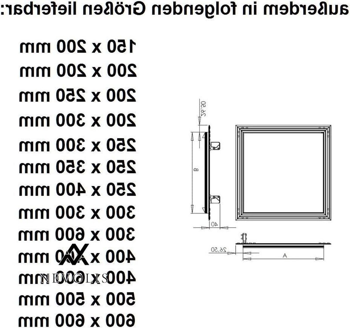 Nevolis KRAL3 Deksel 200 x 250 mm gipsplaatluik 125 mm aluminium frame mintgroen .