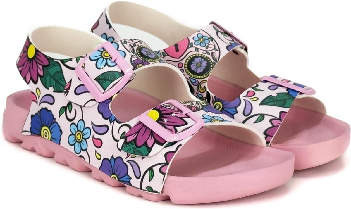 GOBY Roze Bloemen Sandalen Slippers Hoge kwaliteit Handmade