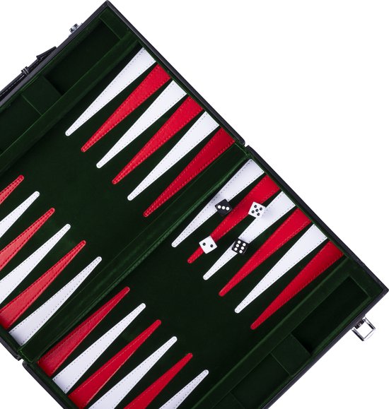Backgammon Spel - 11 Inch - Groen, Rood & Wit