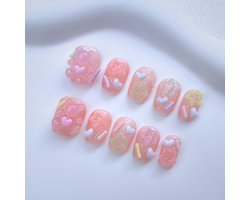 GimmeClawz Press On Nails - Fake nails - Handgemaakte Press-On Nagels - 24 Plakstickers, Roze Jelly Korte Ronde Nagels - Sweet Dreamscape - Maat L