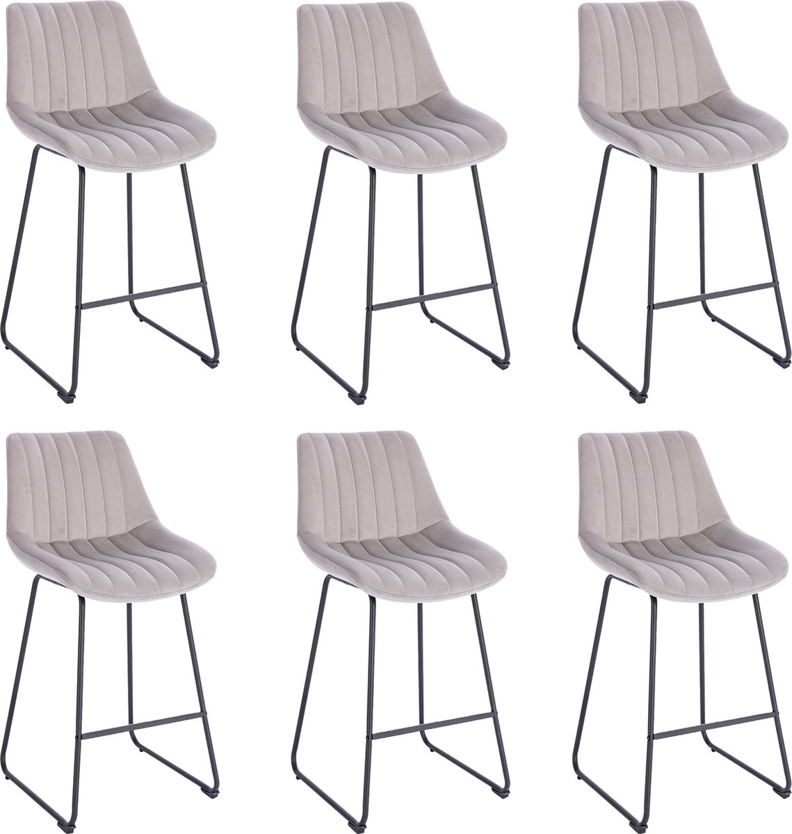 Lina® Vegas Barstoel Licht Grijs - Set van 6 - Velvet - Barkrukken