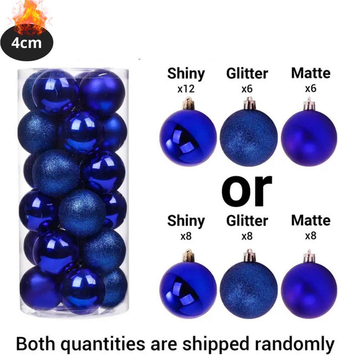 Nivard Kerstballen - Kerstversiering - Plastic - Blauw - 4 cm - 24 stuks