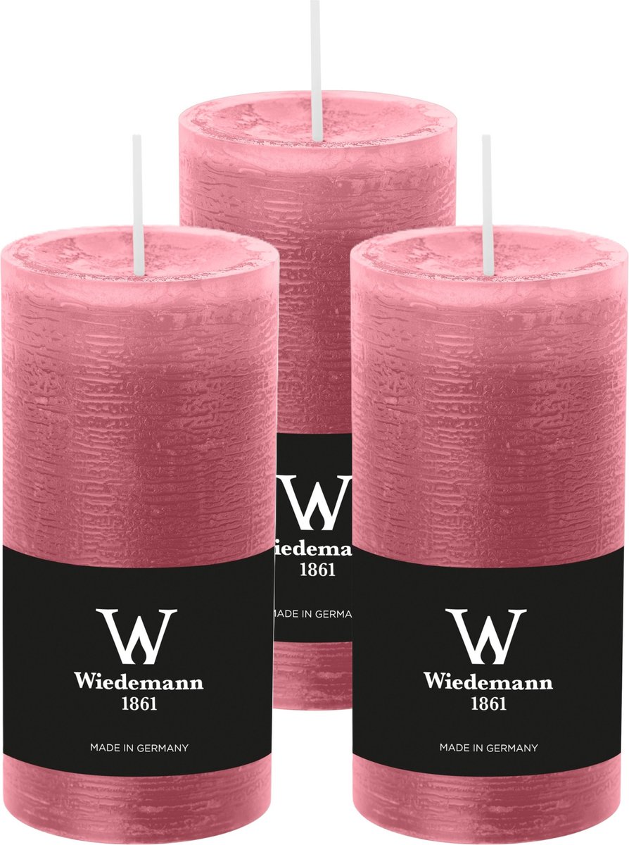 Wiedemann Cilinderkaars/stompkaars - 3x - rustieke kaars - oudroze - 6 x 12 cm - 42 branduren