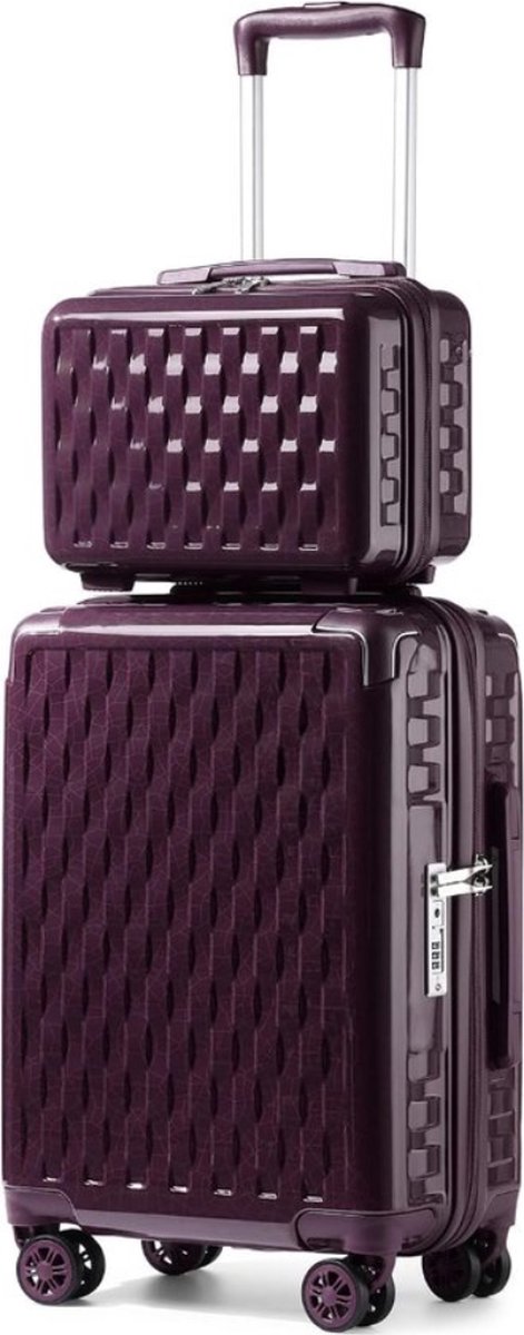 Handbagage Koffer Trolley Kofferset 2 delige Handbagage met Cosmetische tas Hoekbescherming (55cm-37L) (paars)