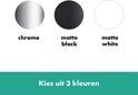 Drie cirkels in chroom, matzwart en matwit. Kies uit 3 kleuren.