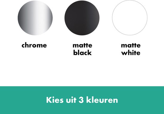 Drie cirkels in chroom, matzwart en matwit. Kies uit 3 kleuren.
