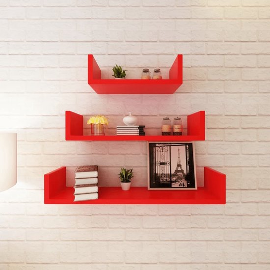 Wandplanken U-vormig MDF zwevend voor boeken/dvd 3 st rood | bol