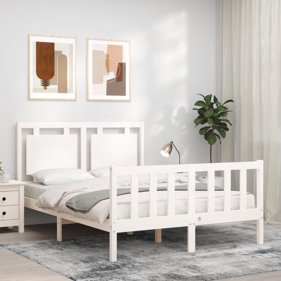 EMODA Metalen Bedframe 120 x 190 cm met vintage style Hoofdeinde en Voetenbord, Heavy Duty Bedframe 36cm hoog met stalen lattenbodem, Eenvoudige montage, Geluidsvrij, Wit