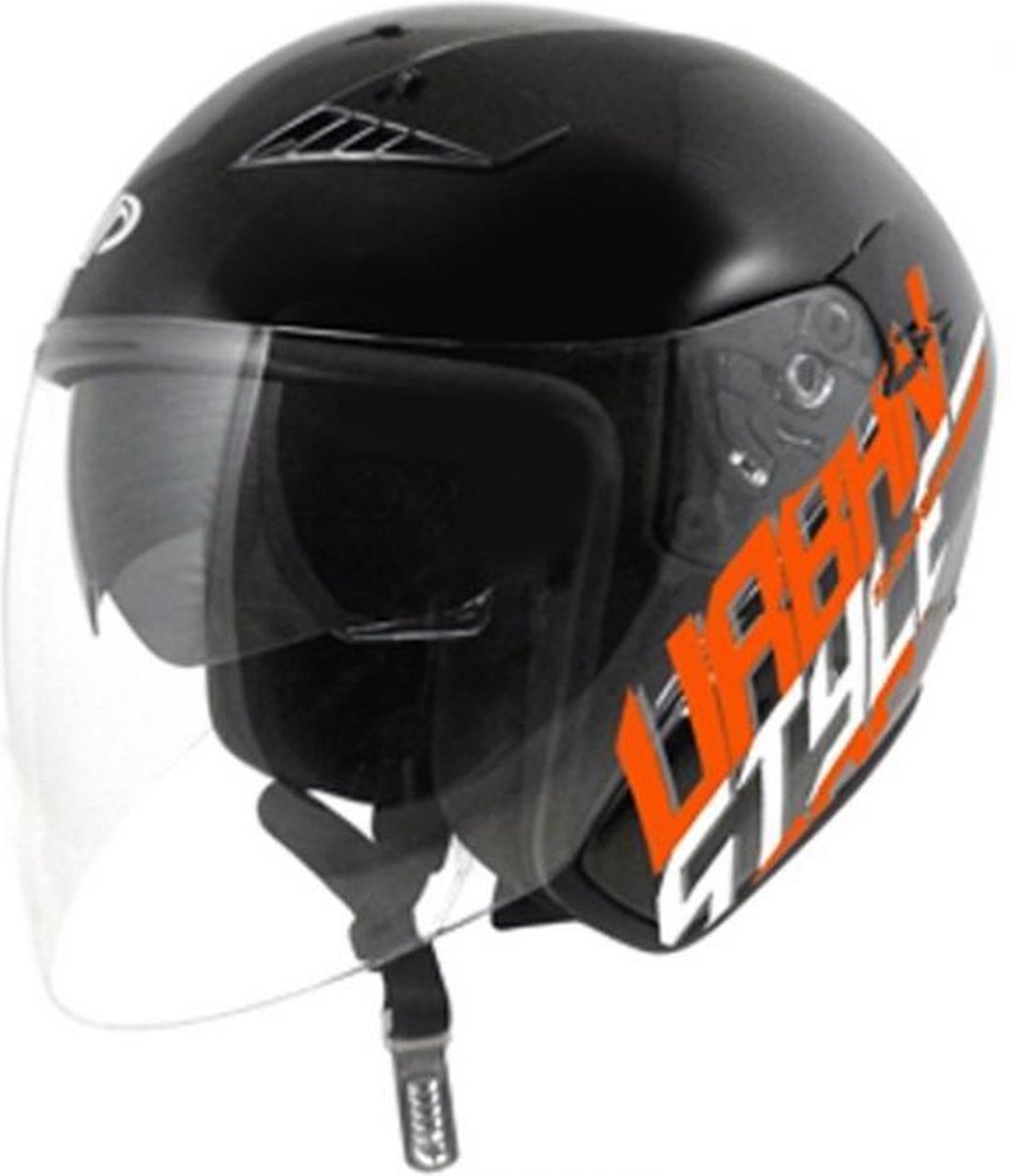 casque jet up pour homme / femme up taille xs voorstad zwart glanzend oranje neuf