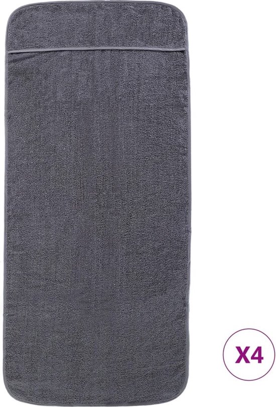 Serviettes de plage The Living Store - anthracite - 60 x 135 cm - tissu doux - antidérapantes - légères - lot de 4