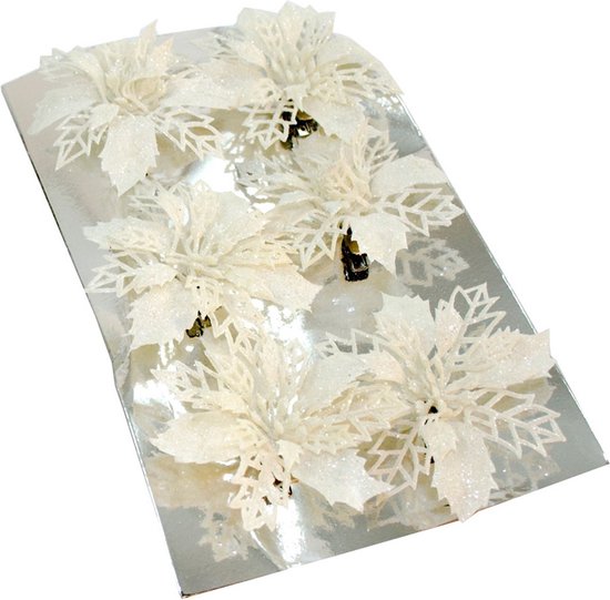 Gerimport Décoration fleurs sur clip - 6x pièces - blanc - plastique - décoration florale