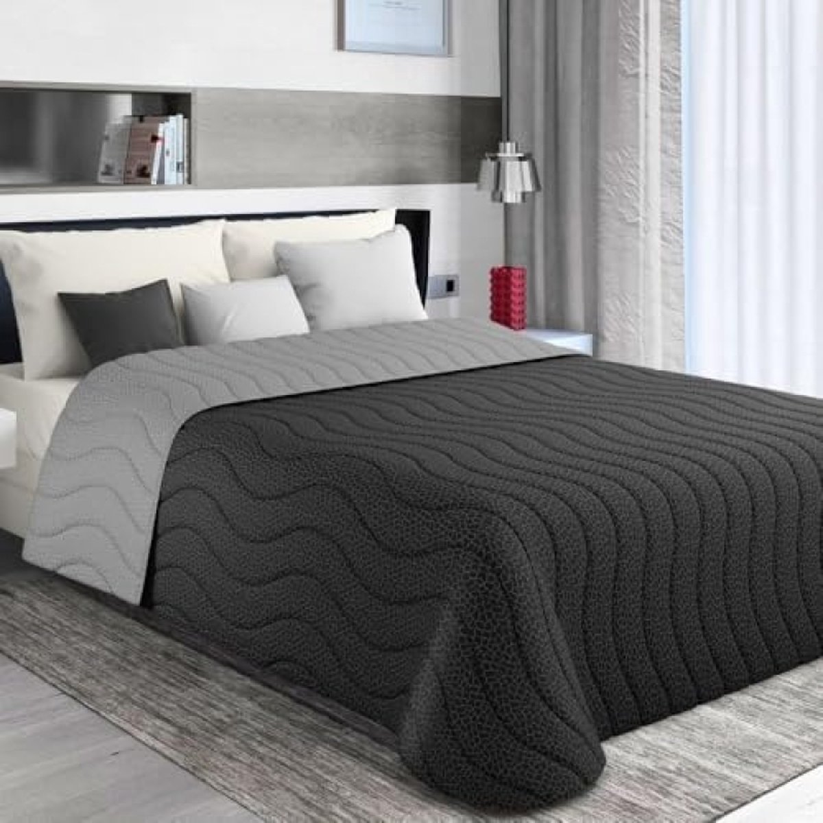 Sprei 215x265 Ideaal voor Tussenseizoen (100 gr/mq) 100% Extra Zachte Microvezel, Dubbelzijdig Thema Dubbele Kleuring, Made in Italy