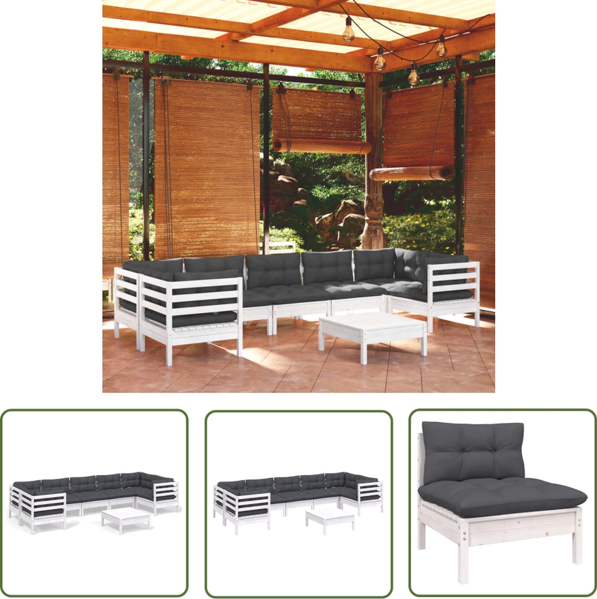 Witte loungeset van grenenhout met kussens - The Living Store.